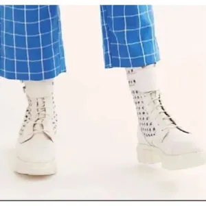 New Free People Boots Asher Ankle White Leather Weaved Side Combat Moto Sz Eu 38
