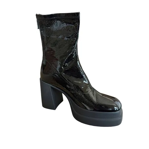 NEW Free People Double Stack Platform Boots Black Patent Leather Womens 9/39.5