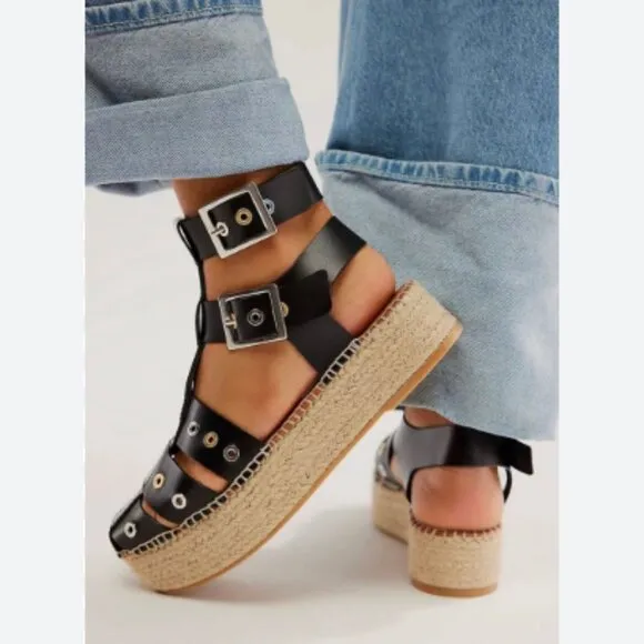 new FREE PEOPLE Gable  Leather Gladiator Espadrille Sandals  253
