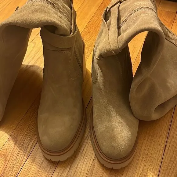 New Free People Jasper Platform Over The Knee Boots Suede Tan Size 9.5