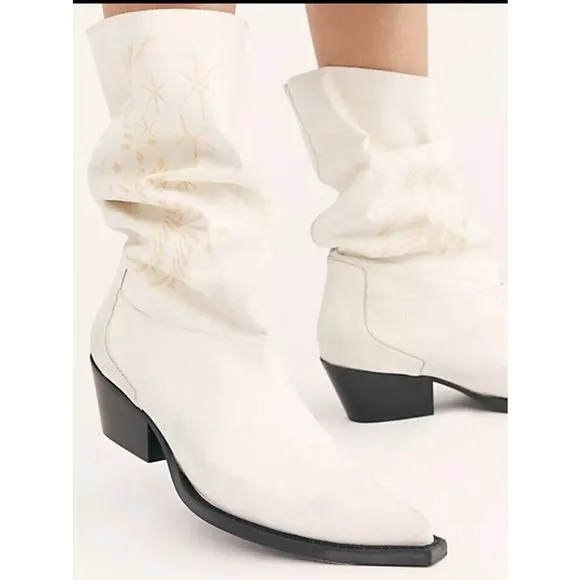 New Free People Moon and Back Patterned Leather Slouchy Western Boots 39 | 8.5