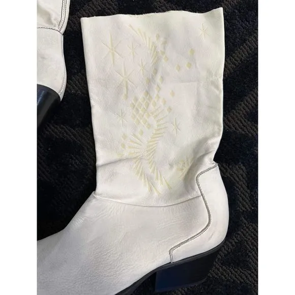 New Free People Moon and Back Patterned Leather Slouchy Western Boots 39 | 8.5