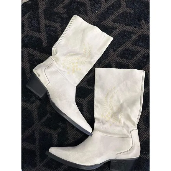 New Free People Moon and Back Patterned Leather Slouchy Western Boots 39 | 8.5