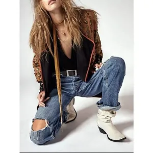 New Free People Moon and Back Patterned Leather Slouchy Western Boots 39 | 8.5