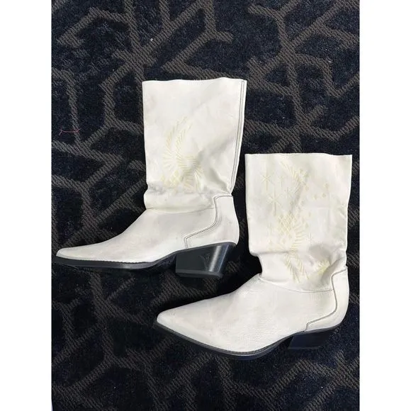New Free People Moon and Back Patterned Leather Slouchy Western Boots 39 | 8.5