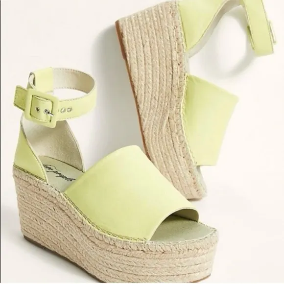 New Free People Sunny Lime Leather Coastal Platform Wedge Burlap Sandals39/US 9
