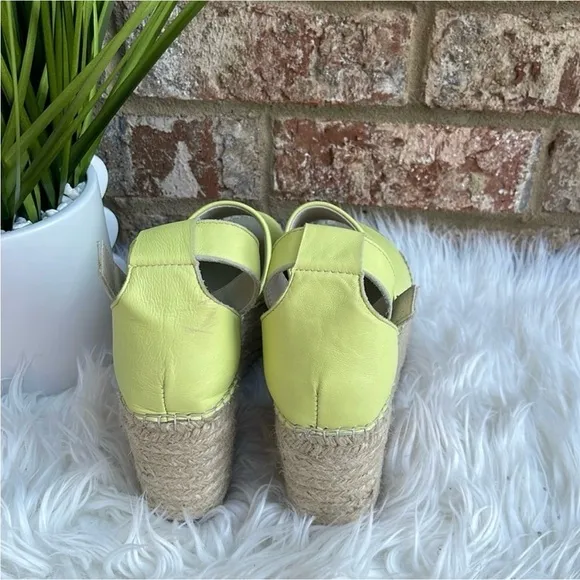 New Free People Sunny Lime Leather Coastal Platform Wedge Burlap Sandals39/US 9