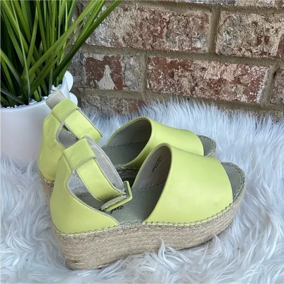 New Free People Sunny Lime Leather Coastal Platform Wedge Burlap Sandals39/US 9