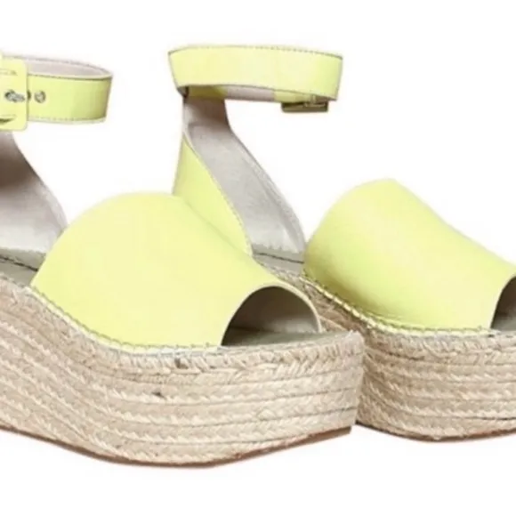 New Free People Sunny Lime Leather Coastal Platform Wedge Burlap Sandals39/US 9