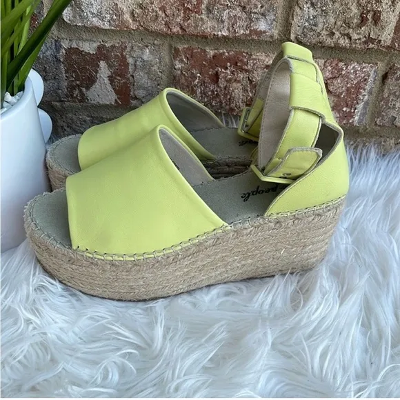 New Free People Sunny Lime Leather Coastal Platform Wedge Burlap Sandals39/US 9