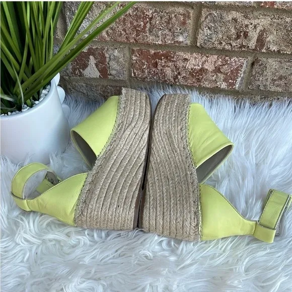 New Free People Sunny Lime Leather Coastal Platform Wedge Burlap Sandals39/US 9