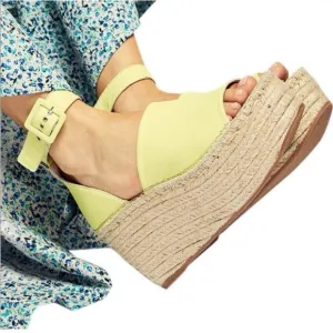 New Free People Sunny Lime Leather Coastal Platform Wedge Burlap Sandals39/US 9
