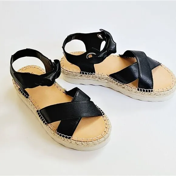 New! FRYE &amp; CO Leather Criss Cross Bow Accent  Platform Espadrille Sandals