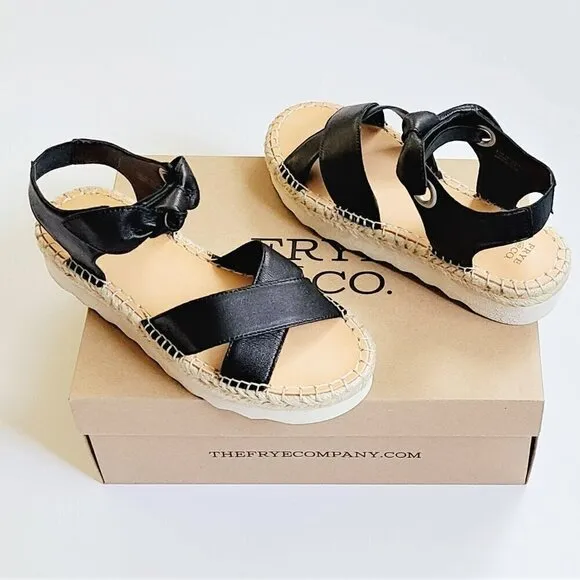 New! FRYE &amp; CO Leather Criss Cross Bow Accent  Platform Espadrille Sandals