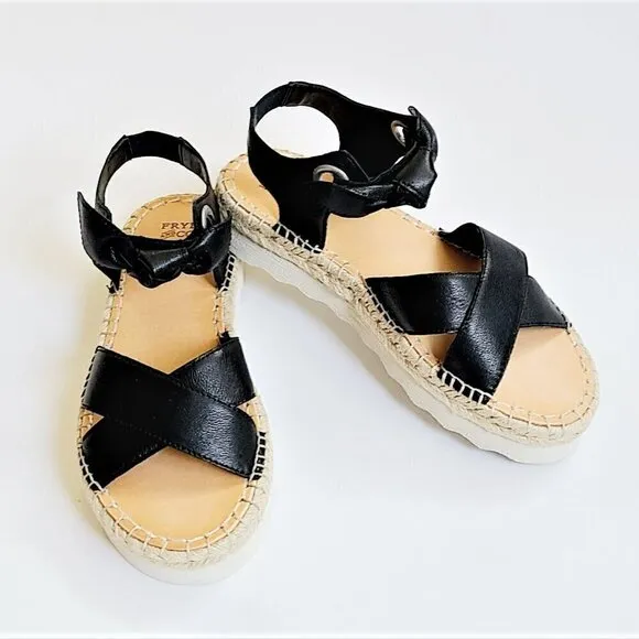 New! FRYE &amp; CO Leather Criss Cross Bow Accent  Platform Espadrille Sandals