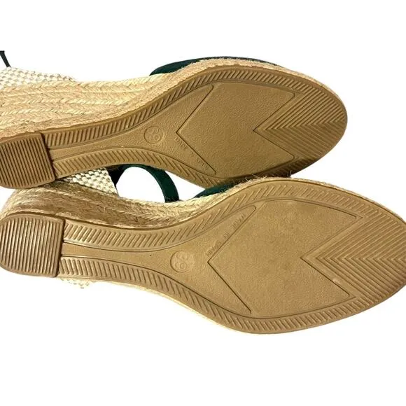 NEW Ilse Jacobsen Wedge Espadrille Sandals •39/ 8.5• Emerald Green Suede Shows