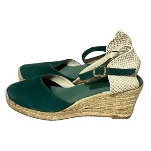 NEW Ilse Jacobsen Wedge Espadrille Sandals •39/ 8.5• Emerald Green Suede Shows