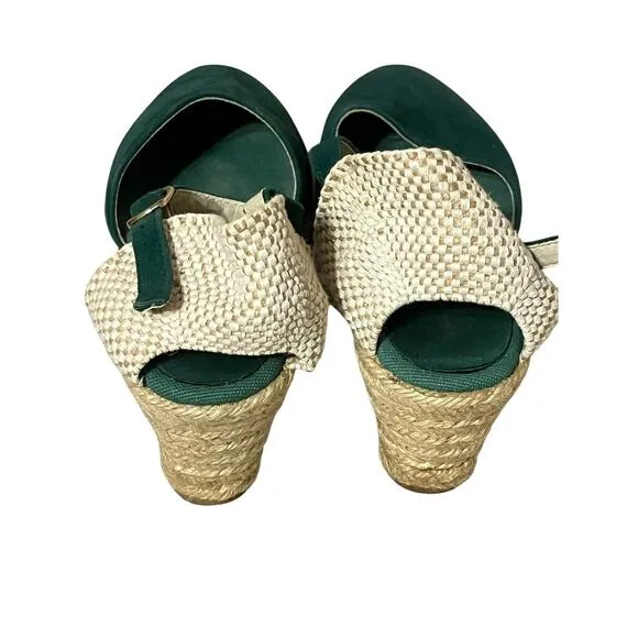 NEW Ilse Jacobsen Wedge Espadrille Sandals •39/ 8.5• Emerald Green Suede Shows