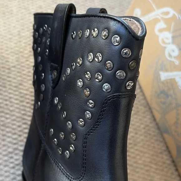 NEW in Box Free People Leather Harmony Studded Boots Black Size 9