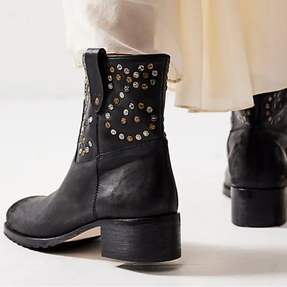 NEW in Box Free People Leather Harmony Studded Boots Black Size 9