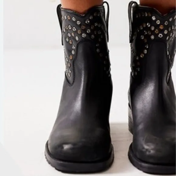 NEW in Box Free People Leather Harmony Studded Boots Black Size 9