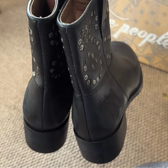 NEW in Box Free People Leather Harmony Studded Boots Black Size 9