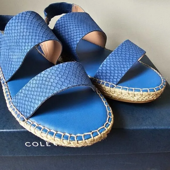 NEW IN BOX COLE HAAN CLOUDFEEL ESPADRILLE SANDALS BRIGHT COBALT SNAKE PATTERN 9B