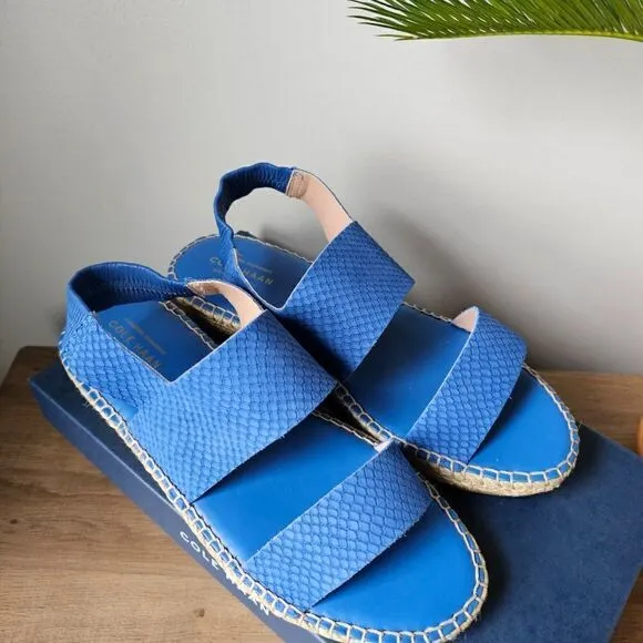 NEW IN BOX COLE HAAN CLOUDFEEL ESPADRILLE SANDALS BRIGHT COBALT SNAKE PATTERN 9B