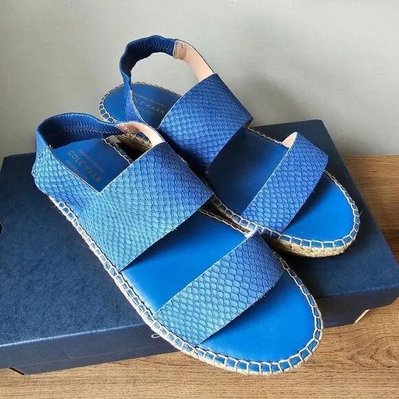 NEW IN BOX COLE HAAN CLOUDFEEL ESPADRILLE SANDALS BRIGHT COBALT SNAKE PATTERN 9B