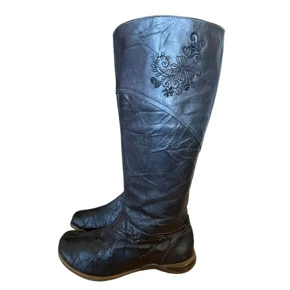 NEW Josef Seibel 9.5 Romika Nelly Leather EMBROIDERED Riding Boots Tall Black 42