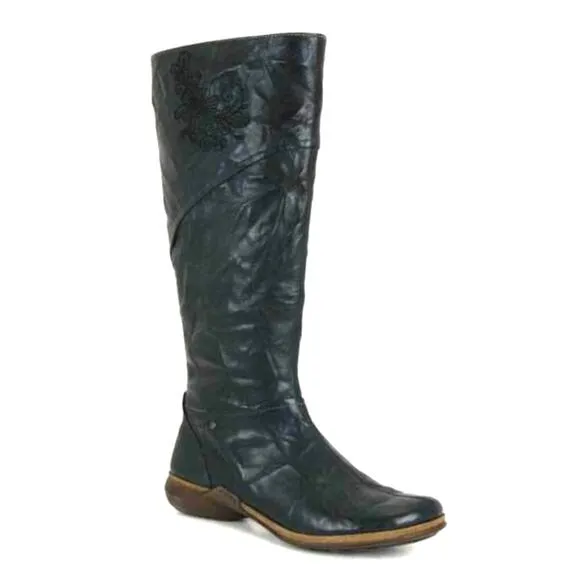 NEW Josef Seibel 9.5 Romika Nelly Leather EMBROIDERED Riding Boots Tall Black 42