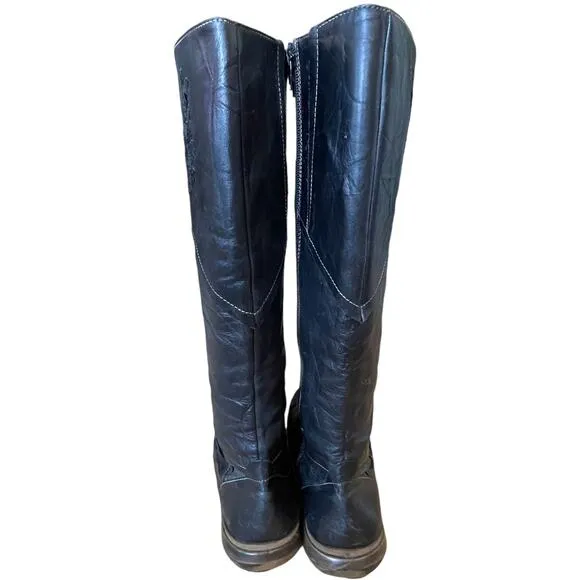 NEW Josef Seibel 9.5 Romika Nelly Leather EMBROIDERED Riding Boots Tall Black 42