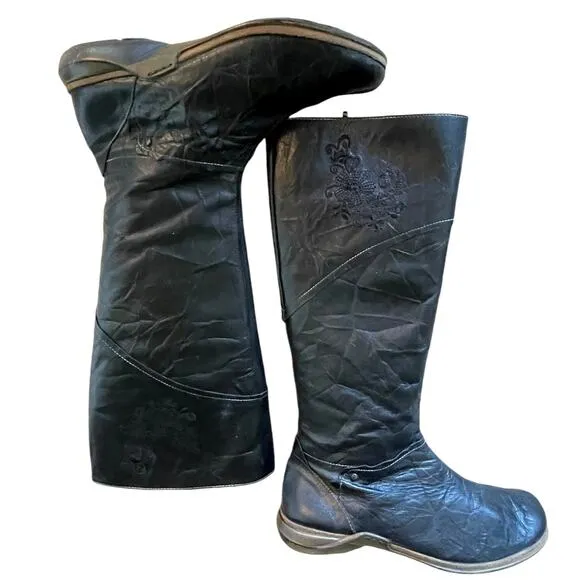 NEW Josef Seibel 9.5 Romika Nelly Leather EMBROIDERED Riding Boots Tall Black 42