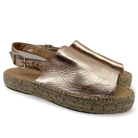 NEW JUTELIA Spain Rose Gold Espadrille Platform Sandals Women 39 8.5 Leather‎