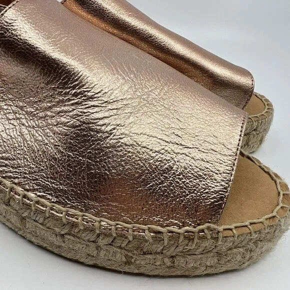 NEW JUTELIA Spain Rose Gold Espadrille Platform Sandals Women 39 8.5 Leather‎