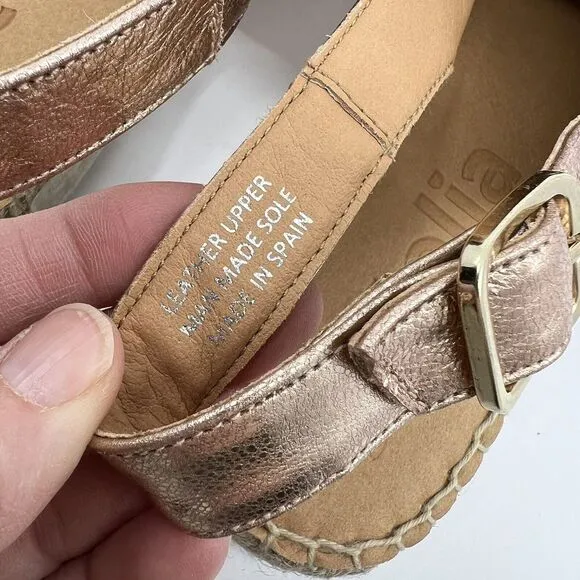 NEW JUTELIA Spain Rose Gold Espadrille Platform Sandals Women 39 8.5 Leather‎
