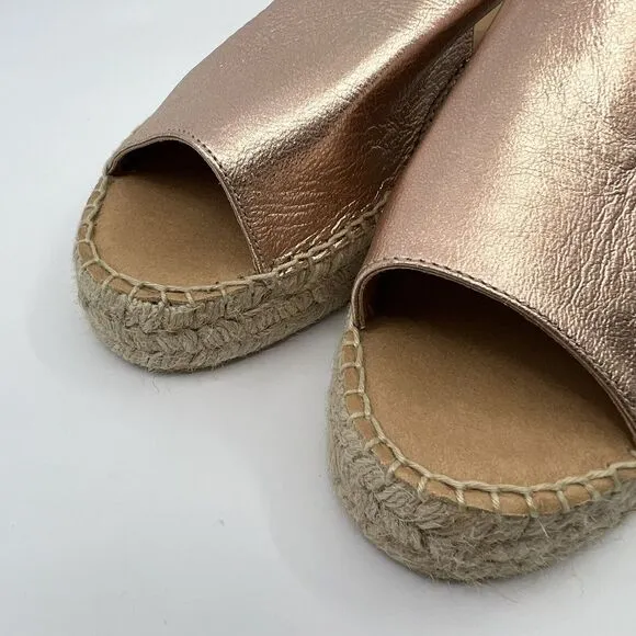 NEW JUTELIA Spain Rose Gold Espadrille Platform Sandals Women 39 8.5 Leather‎