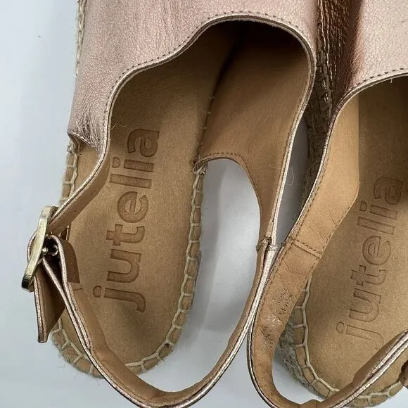 NEW JUTELIA Spain Rose Gold Espadrille Platform Sandals Women 39 8.5 Leather‎