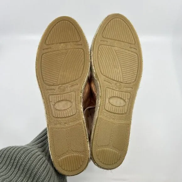 NEW JUTELIA Spain Rose Gold Espadrille Platform Sandals Women 39 8.5 Leather‎
