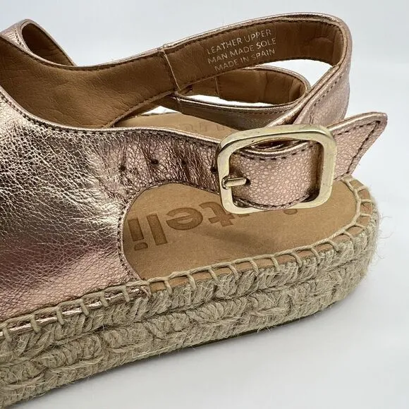 NEW JUTELIA Spain Rose Gold Espadrille Platform Sandals Women 39 8.5 Leather‎