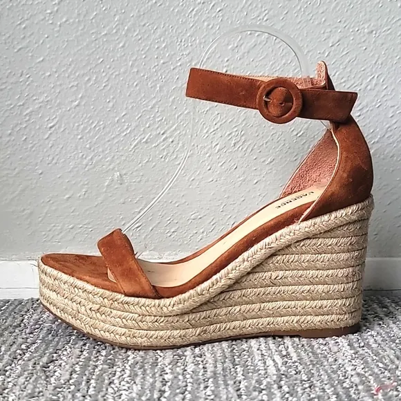 NEW L'AGENCE Elysee Suede Espadrille Wedge Sandals, Size 38.5 (8.5), Color Buck
