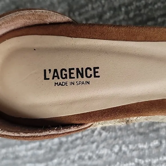 NEW L'AGENCE Elysee Suede Espadrille Wedge Sandals, Size 38.5 (8.5), Color Buck