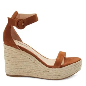NEW L'AGENCE Elysee Suede Espadrille Wedge Sandals, Size 38.5 (8.5), Color Buck