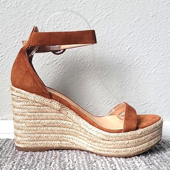 NEW L'AGENCE Elysee Suede Espadrille Wedge Sandals, Size 38.5 (8.5), Color Buck
