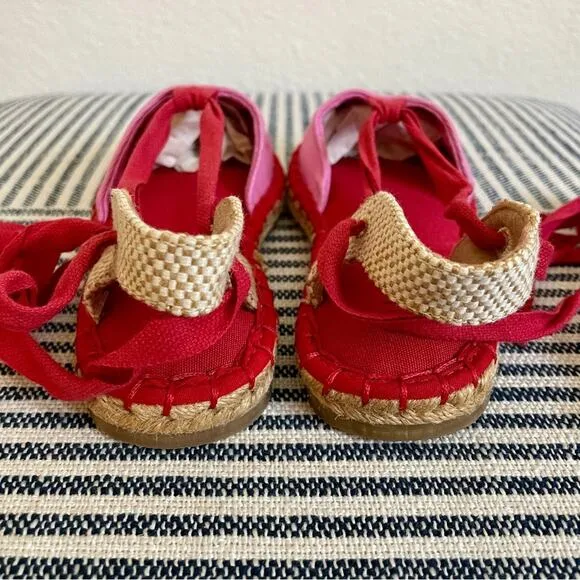 NEW L’Amour Lace Up Espadrilles Ribbon Tie Flats Pink and Red Little Girls 13