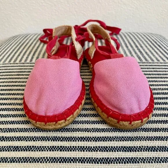 NEW L’Amour Lace Up Espadrilles Ribbon Tie Flats Pink and Red Little Girls 13