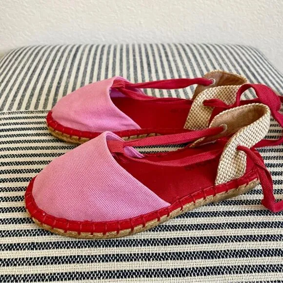 NEW L’Amour Lace Up Espadrilles Ribbon Tie Flats Pink and Red Little Girls 13