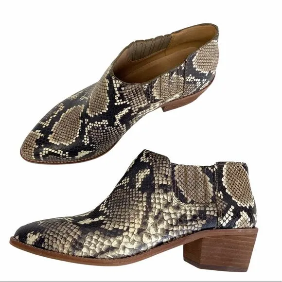 New Madewell Sonia Snake Embossed Chelsea Block Heel Ankle Boots Size 7.5