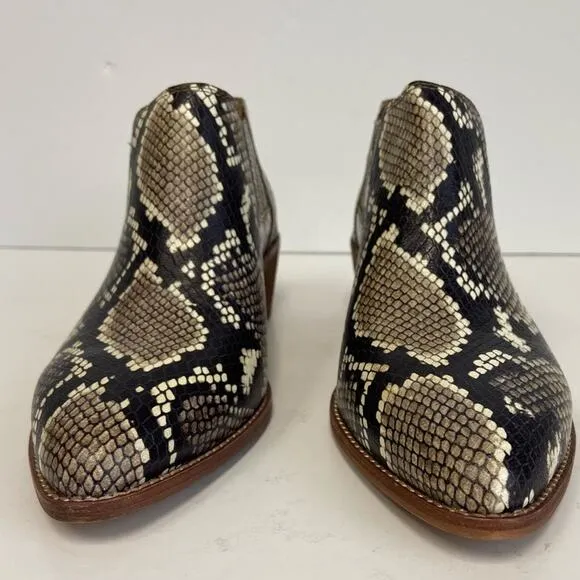 New Madewell Sonia Snake Embossed Chelsea Block Heel Ankle Boots Size 7.5
