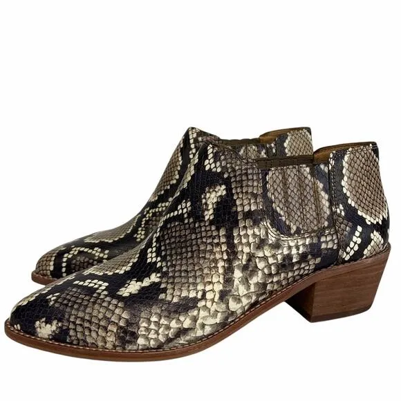New Madewell Sonia Snake Embossed Chelsea Block Heel Ankle Boots Size 7.5